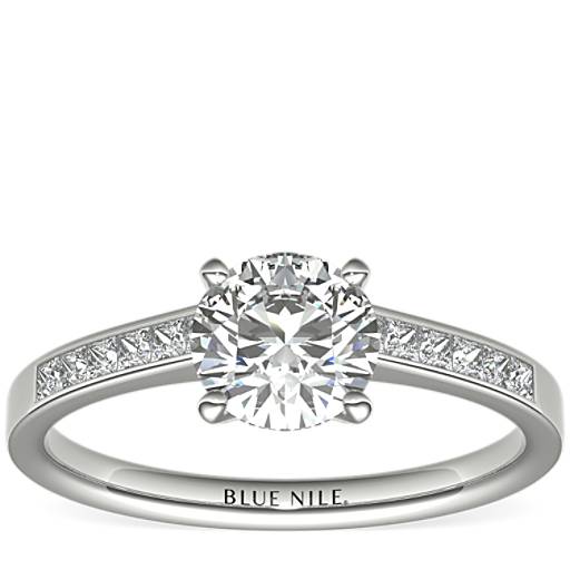 Channel Set Princess Cut Diamond Engagement Ring in 14k White Gold (1/4 ct.  tw.)
